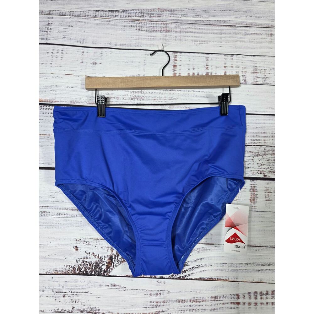 Lands End Women's High Waisted Swim Bottoms Blue Lycra Xtra size 14